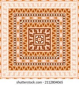 Vector square design with ethnic geometric patterns. Print for silk scarf, hijab, pareo, shawl and other textiles. 