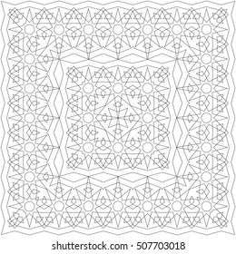 Vector square design template. Decorative pattern in black and white colors. Coloring book page for adult, anti stress coloring and other decoration.