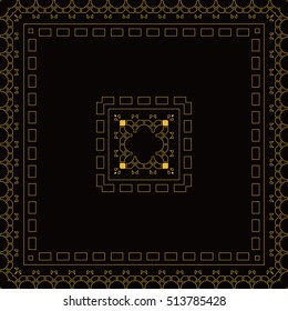 Vector square design template. Golden decorative frame. Creative intricate background.