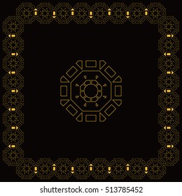 Vector square design template. Golden decorative frame. Creative intricate background.