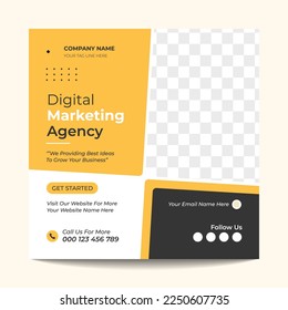 Vector Square Digital Marketing Agency Social Media Template Design, Corporate Business Marketing Agency Post Template Design.