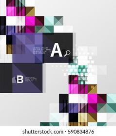 Vector square elements on gray abstract background with infographics. Vector template background for print workflow layout, diagram, number options or web design banner