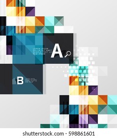 Vector square elements on gray abstract background with infographics. Vector template background for print workflow layout, diagram, number options or web design banner