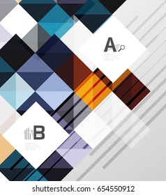 Elementos quadrados vetoriais no plano de fundo abstrato cinza com infográficos. Plano de fundo de modelo de vetor para layout de fluxo de trabalho de impressão, diagrama, opções de número ou faixa de design da Web