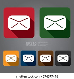 Vector : Square Email, Email Marketing, Contact Info, Newsletter Flat Long Shadow Style Icon, Label, Sticker, Sign or Banner 