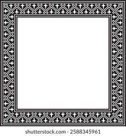 Vector square european black monochrome ornament. Rectangular pattern, circle, ring of the Middle Ages. Revival border. Decorations of palaces and churches.
