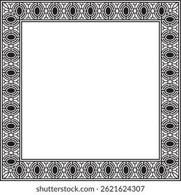 Vector square european black monochrome ornament. Rectangular pattern, circle, ring of the Middle Ages. Revival border. Decorations of palaces and churches.
