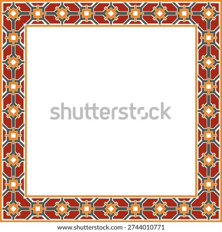 Vector square european colored ornament. Rectangular pattern, circle, ring of the Middle Ages. Revival border. Decorations of palaces and churches.
