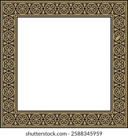 Vector square European gold and black ornament. Rectangular pattern, circle, ring of the Middle Ages. Revival border. Decorations of palaces and churches.
