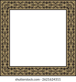 Vector square European gold and black ornament. Rectangular pattern, circle, ring of the Middle Ages. Revival border. Decorations of palaces and churches.
