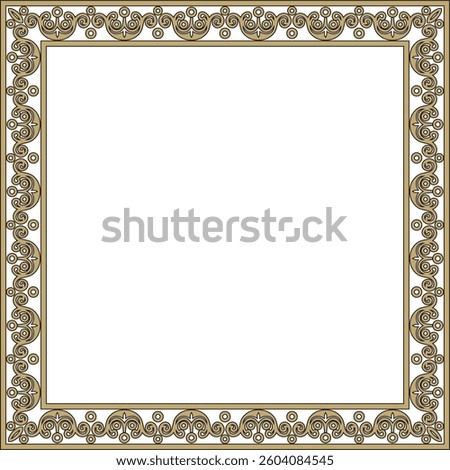 Vector square European gold and black ornament. Rectangular pattern, circle, ring of the Middle Ages. Revival border. Decorations of palaces and churches.
