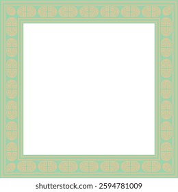 Vector square European gold with green ornament. Rectangular pattern, circle, ring of the Middle Ages. Revival border. Decorations of palaces and churches.
