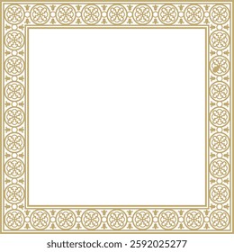 Vector square european gold ornament. Rectangular pattern, circle, ring of the Middle Ages. Revival border. Decorations of palaces and churches.
