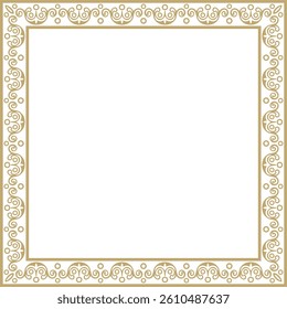 Vector square european gold ornament. Rectangular pattern, circle, ring of the Middle Ages. Revival border. Decorations of palaces and churches.
