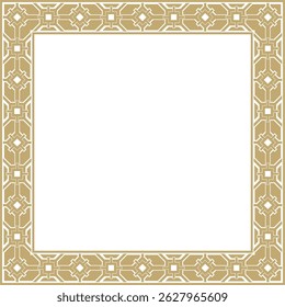 Vector square european gold ornament. Rectangular pattern, circle, ring of the Middle Ages. Revival border. Decorations of palaces and churches.
