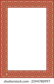 Vector square European gold with red ornament. Rectangular pattern, circle, ring of the Middle Ages. Revival border. Decorations of palaces and churches.
