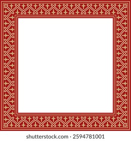 Vector square European gold with red ornament. Rectangular pattern, circle, ring of the Middle Ages. Revival border. Decorations of palaces and churches.
