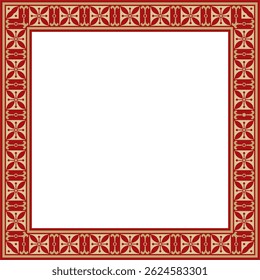 Vector square European gold with red ornament. Rectangular pattern, circle, ring of the Middle Ages. Revival border. Decorations of palaces and churches.
