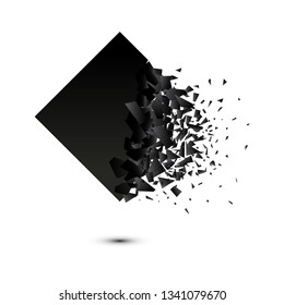 Vector square explosion. Debris, square shape are isolated on white. Abstract template can be used for poster, flyer, label, discount, sale, black Friday sale, as background, graphic, design element.