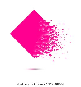 Vector square explosion. Debris, square shape are isolated on white. Abstract template can be used for poster, flyer, label, discount, sale, black Friday sale, as background, graphic, design element.