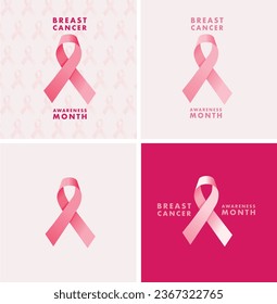 Vector square flat breast cancer awareness day square posts collection with editable text