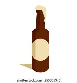 Vector square flat icon with isometric bottle of beer and foam 