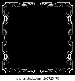 Vector square floral white frame on a black background