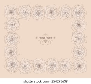 Vector square frame with beautiful roses. Place for text. Can be used as postcard, illustration