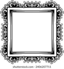 Vector square frame with black and white engraving