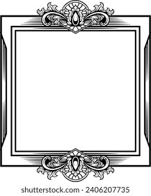 Vector square frame with black and white engraving
