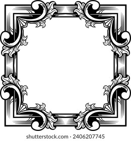 Vector square frame with black and white engraving