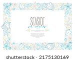 Vector square frame, border of line art tropical sea elements, seashells, starfish. A4 page size. Doodles of marine life. Sea decor for card, design. Ocean, sea creatures. Maritime illustration