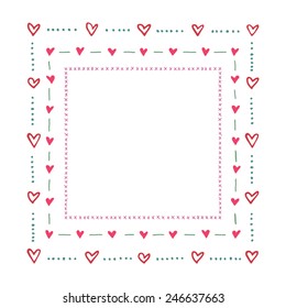 Vector square frame border made of hand drawn hearts. Cute and romantic, perfect for Valentine's day greeting.