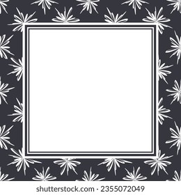 Vector square frame with copy space. Abstract zen doodle elements on black background.