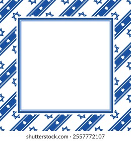 Vector square frame with copy space. Blue stars of David on white striped background.