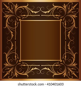 Vector square frame with elegant ornament on brown background for design