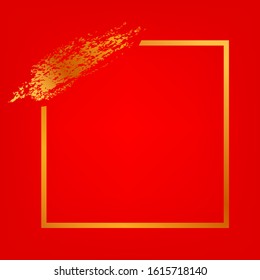 Vector Square Frame and Golden Crayon Streak for Lunar Related Element Design at Gradient Red Background
