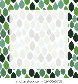 Vector square frame with green leaves, foliage, greenery. Green drop or leaf template.
