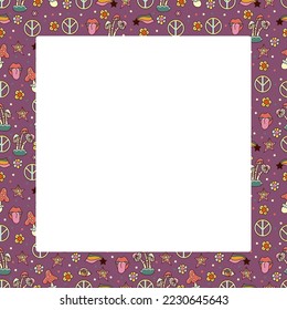 Vector square frame. Groovy retro background in 70s style.