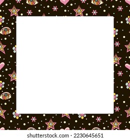 Vector square frame. Groovy retro background in 70s style.