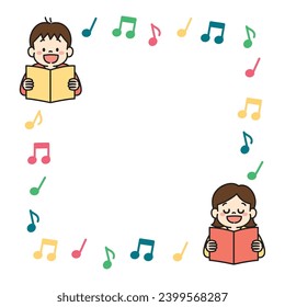 Vector square frame of kids singing a song