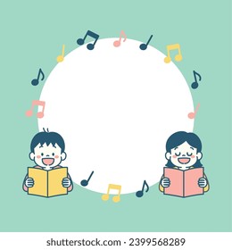 Vector square frame of kids singing a song