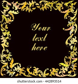 Vector square frame made of golden leaves. 