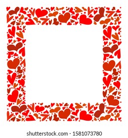 Vector square frame made of hand painted watercolor hearts. Cute and romantic, perfect for Valentine's day greeting. Shade of red