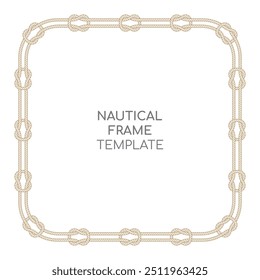 Vector square frame made of a thick, knotted rope. The rope is a light brown color and the background is white. 