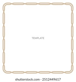 Vector square frame made of a thick, knotted rope. The rope is a light brown color and the background is white. 