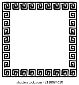 vector square frame with meander pattern. Greek key decorative border, constructed from continuous lines, shaped into a repeated motif. svg