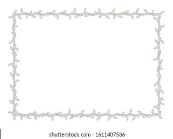 Vector square frame overgrown with plant with thorns and leaves. White background