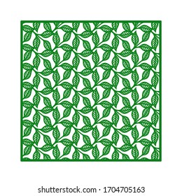 Vector square frame with a pattern of branches, leaves. Design element, sample panel for plotter cutting, handmade. Template for paper cut, plywood, cardboard, metal engraving, wood carving, printing.