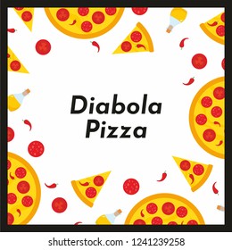Vector square frame of pizza and ingredients. Background for invitations, advertisements, postcards. Option No5